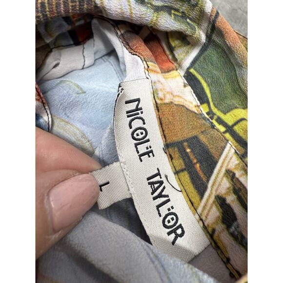 Nicole Taylor Venice Scenic Beaded Silk Shirt Large Gondola Italy Print - Picture 8 of 9